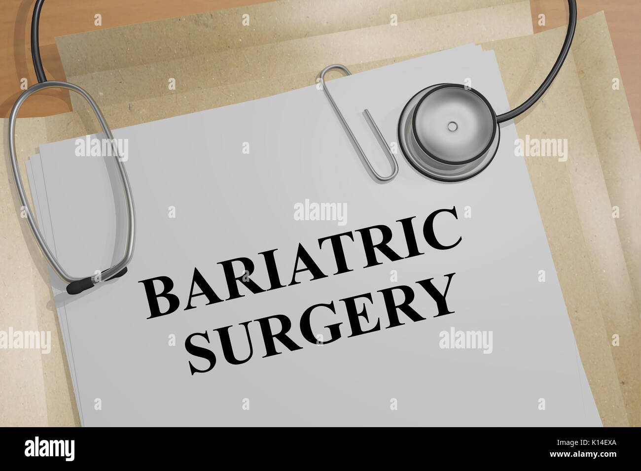 3D illustrazione di 'chirurgia bariatrica" titolo su un documento medico Foto Stock