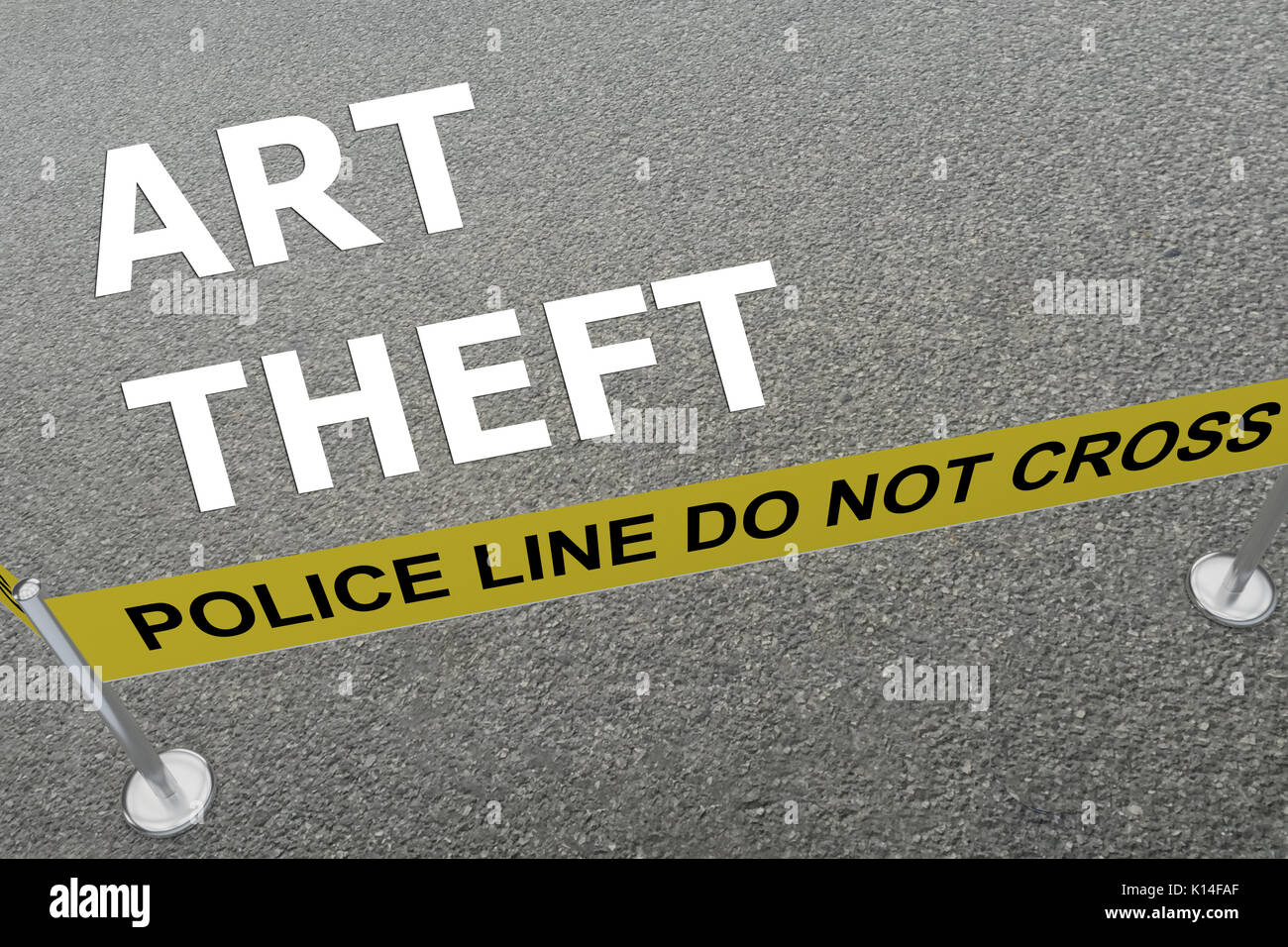 3D illustrazione di 'il furto di arte" titolo sul terreno in un arena di polizia Foto Stock