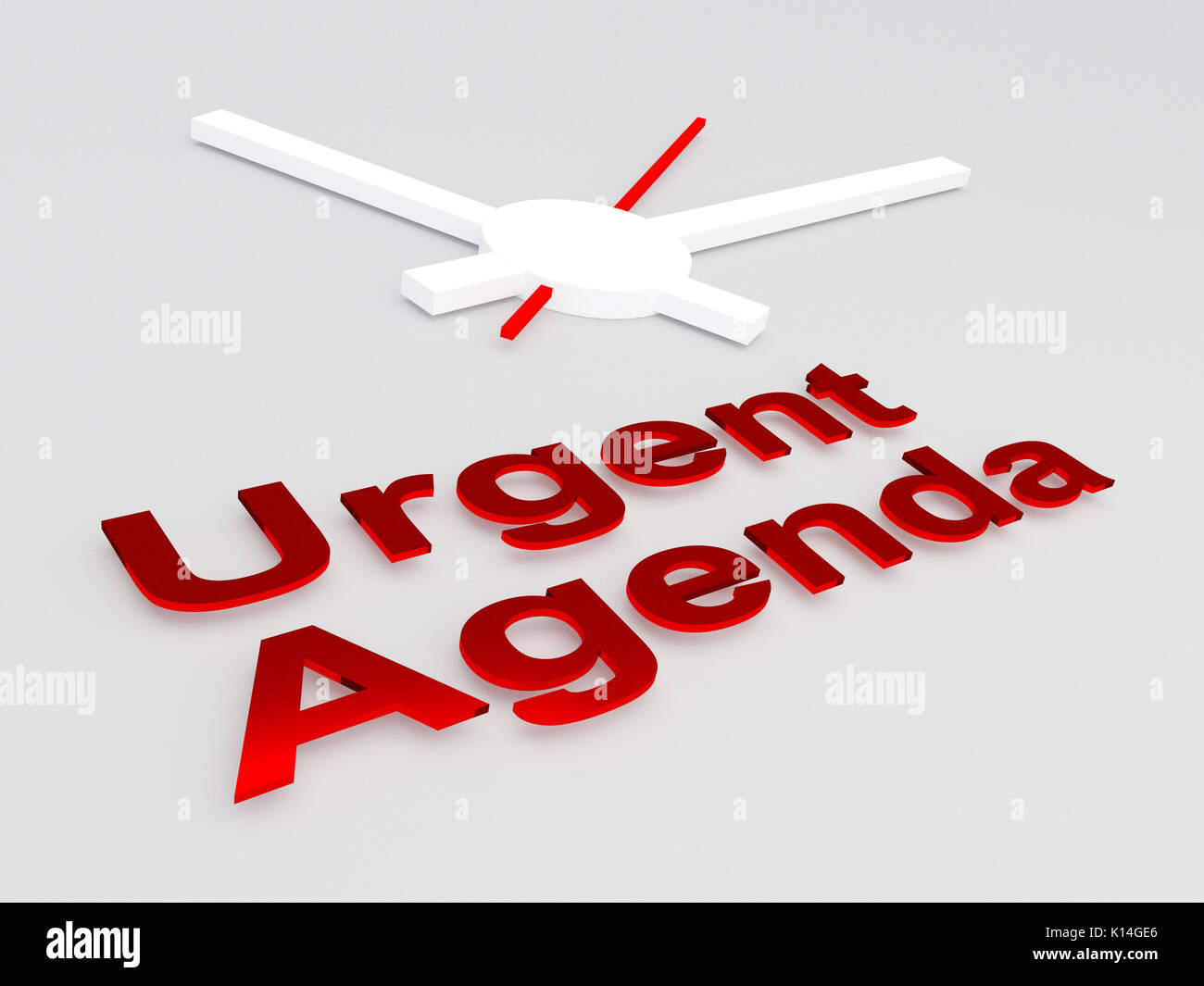 3D illustrazione di "Urgente Agenda" titolo con un orologio come sfondo Foto Stock