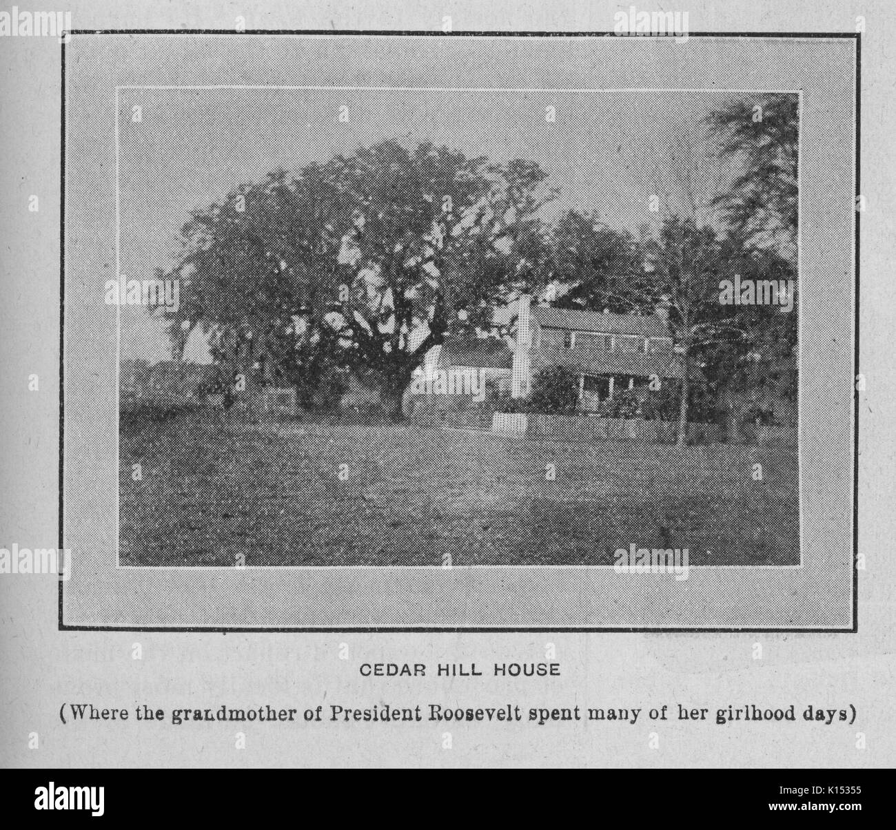 Cedar Hill House incisione, con didascalia "lettura dove la nonna del presidente Roosevelt ha trascorso molte delle sue girlhood giorni", 1910. Dalla Biblioteca Pubblica di New York. Foto Stock