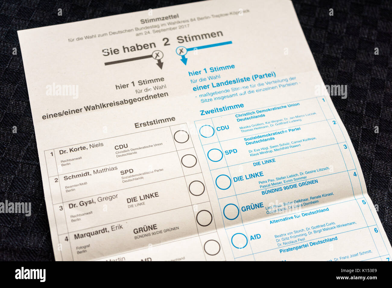 Voto cartaceo per il tedesco di elezione federale 2017 Foto Stock