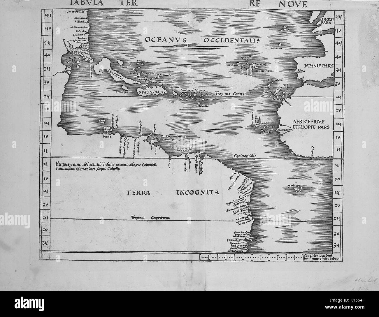 Mappa di Spagna, Africa, Italia e territori sconosciuti, 1513. Dalla Biblioteca Pubblica di New York. Foto Stock