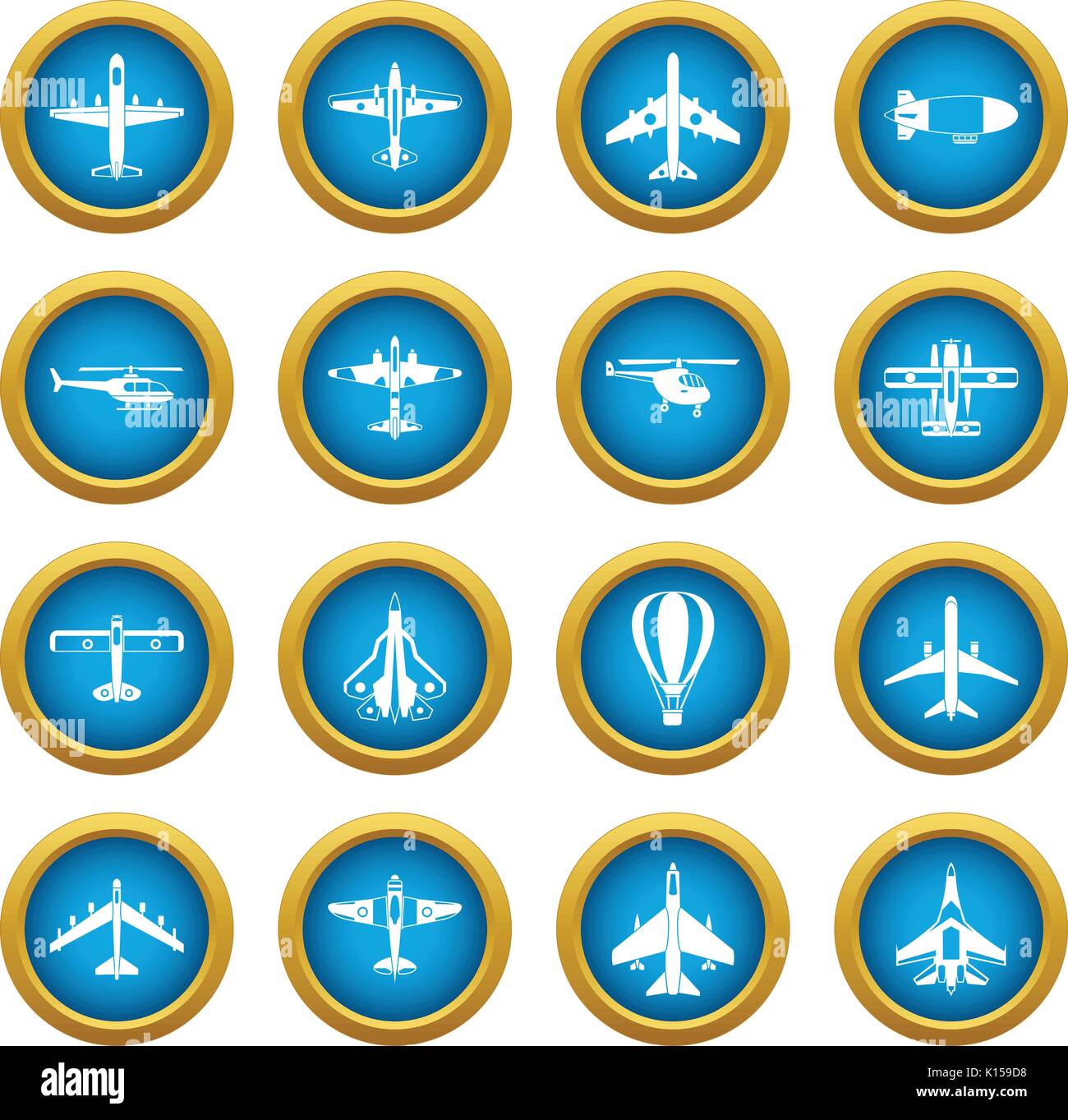 Icone di aviazione cerchio blu impostato Illustrazione Vettoriale