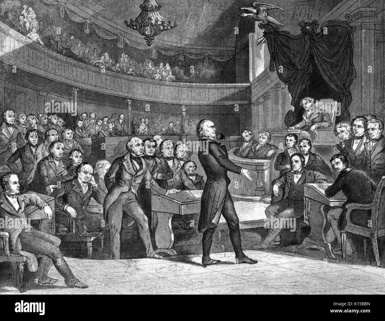 Henry Clay, avvocato e oratore, offrendo un discorso, 1840. Dalla Biblioteca Pubblica di New York. Foto Stock