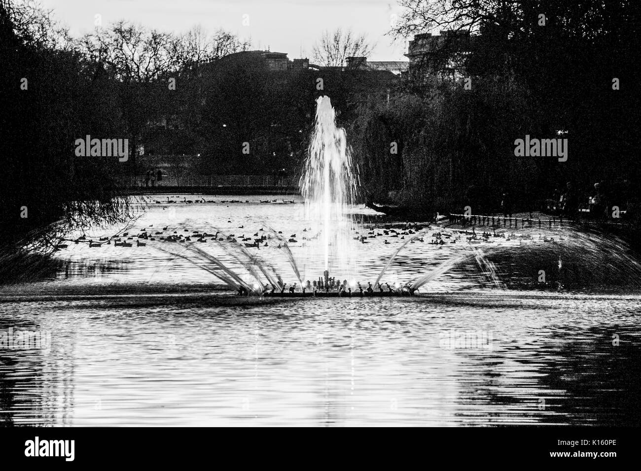 Bella Fontana a St James s Park a Londra al tramonto Foto Stock