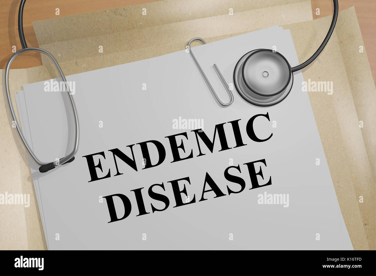 3D illustrazione della "malattia endemica" titolo su un documento medico Foto Stock