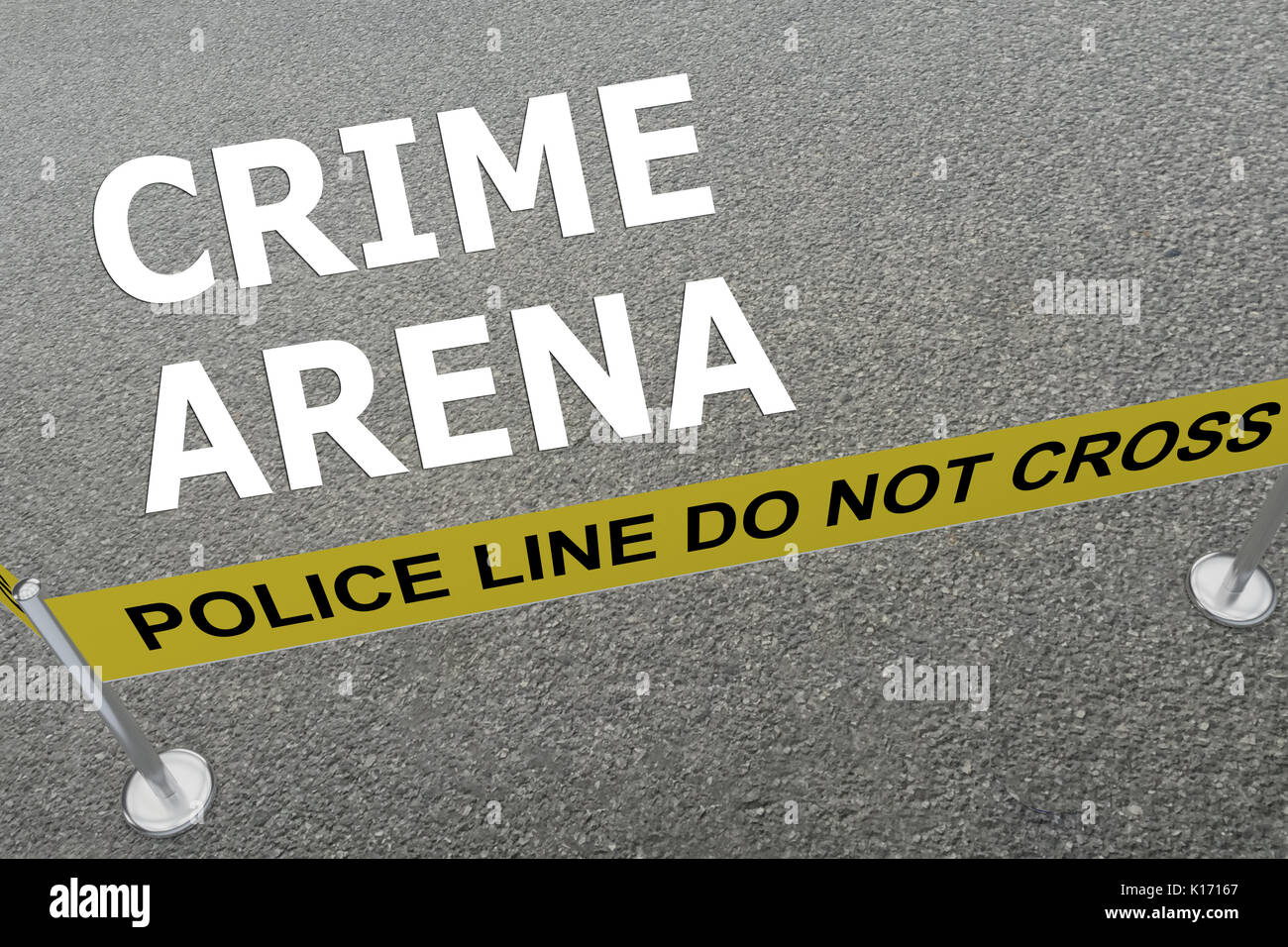 3D illustrazione di "crimine ARENA' titolo sul terreno in un arena di polizia Foto Stock