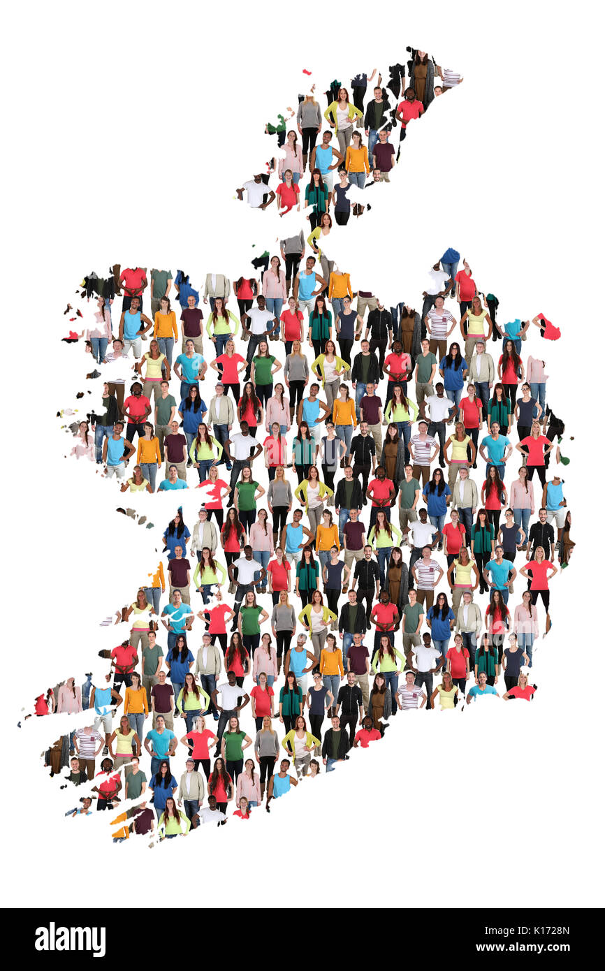 Irlanda mappa gruppo multiculturale di integrazione delle persone di immigrazione isolato di diversità Foto Stock