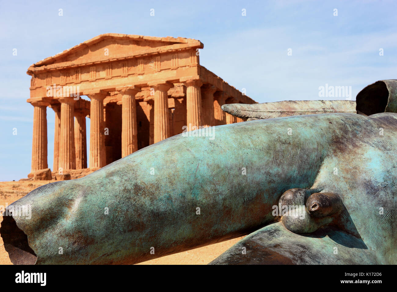 Sicilia, Parco Valle dei Templi di Agrigento, Unesco, resti della città antica di Akragas nella Valle dei Templi di Agrigento, la Concordia T Foto Stock