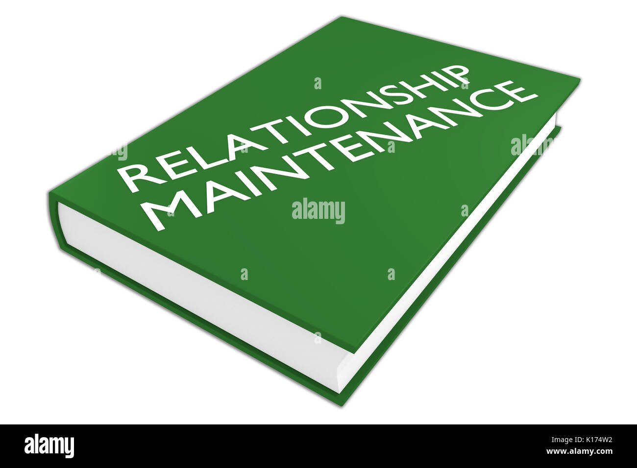 3D illustrazione di 'RELATIONSHIP MANUTENZIONE' script su un libro, isolato su bianco. Foto Stock