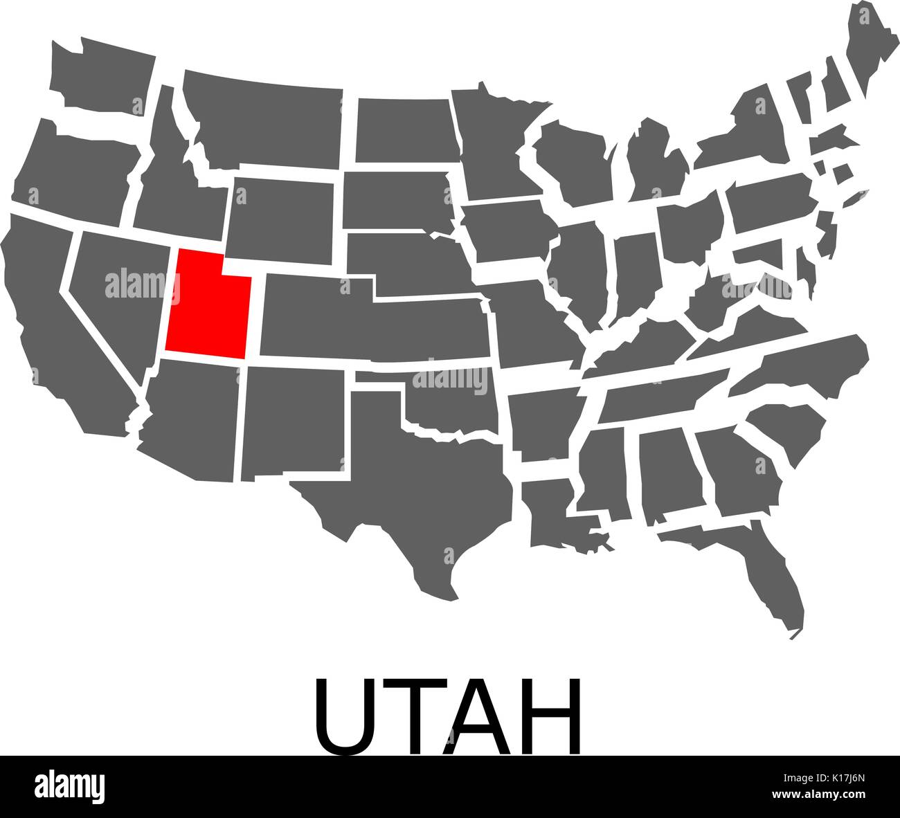 Al confine con la mappa degli Stati Uniti con lo stato dello Utah contrassegnati con il colore rosso. Illustrazione Vettoriale