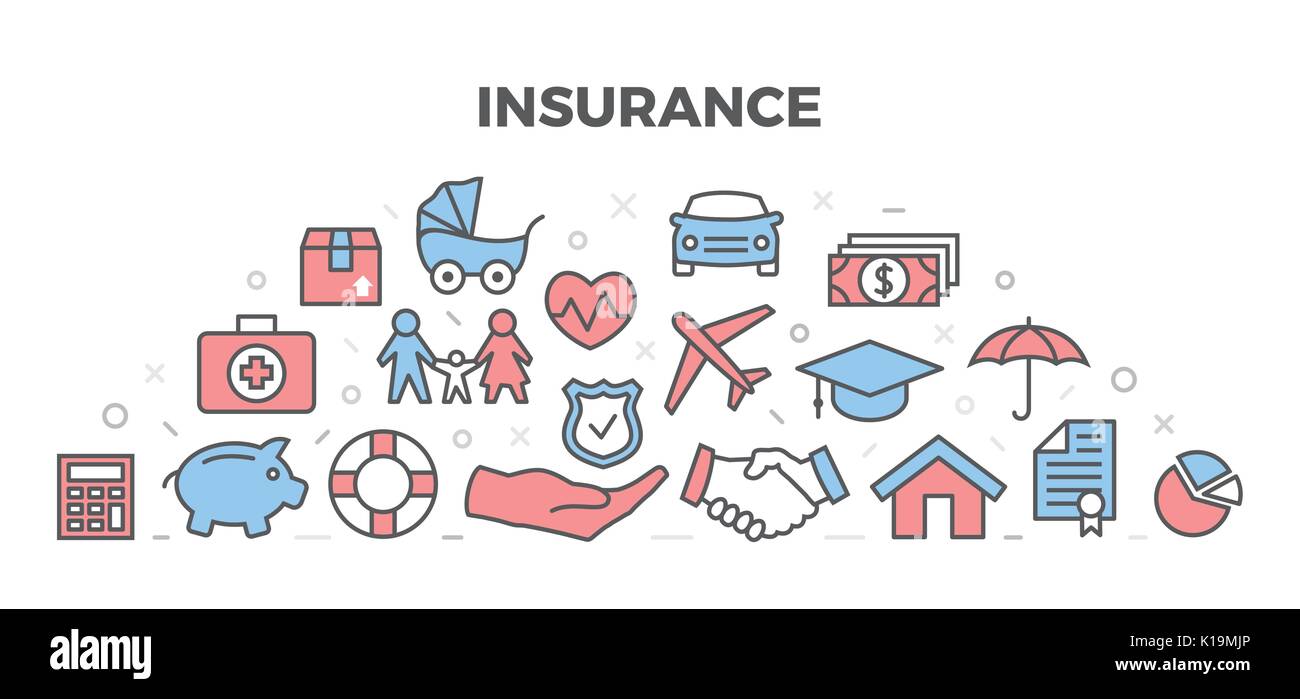 Illustrazione di assicurazione con icone Illustrazione Vettoriale