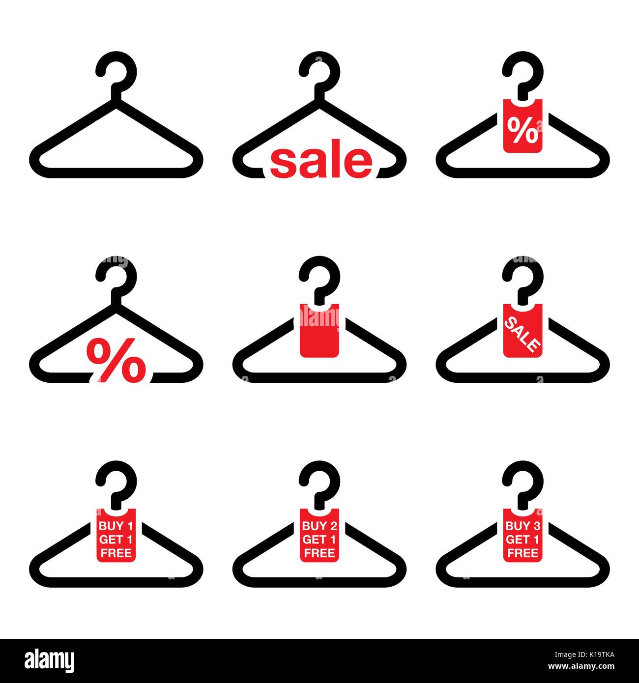 Appendiabiti, vendita, acquistate 1 e ricevete 1 gratis i pulsanti impostati Illustrazione Vettoriale
