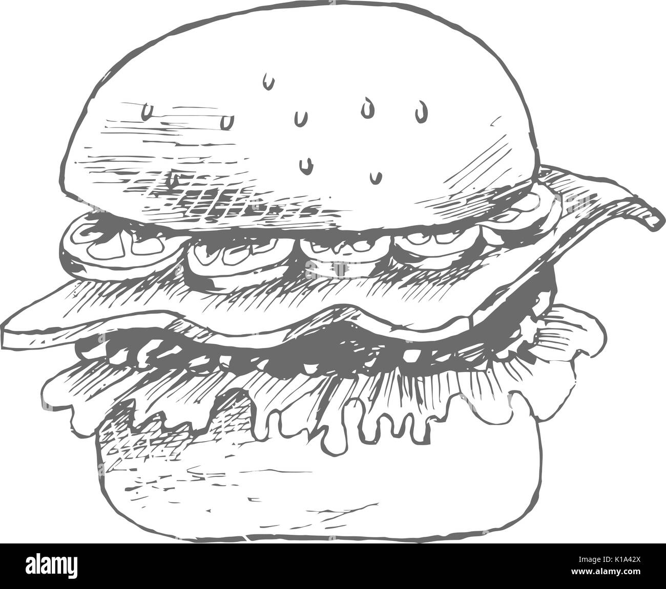 Hamburger mano bozzetto Illustrazione Vettoriale