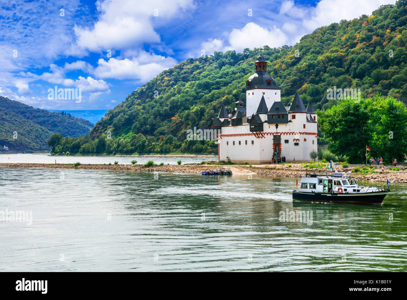 Viaggi in Germania - Fiume Reno crociere. famoso castello fortezza Burg Pfalzgrafenstein Foto Stock