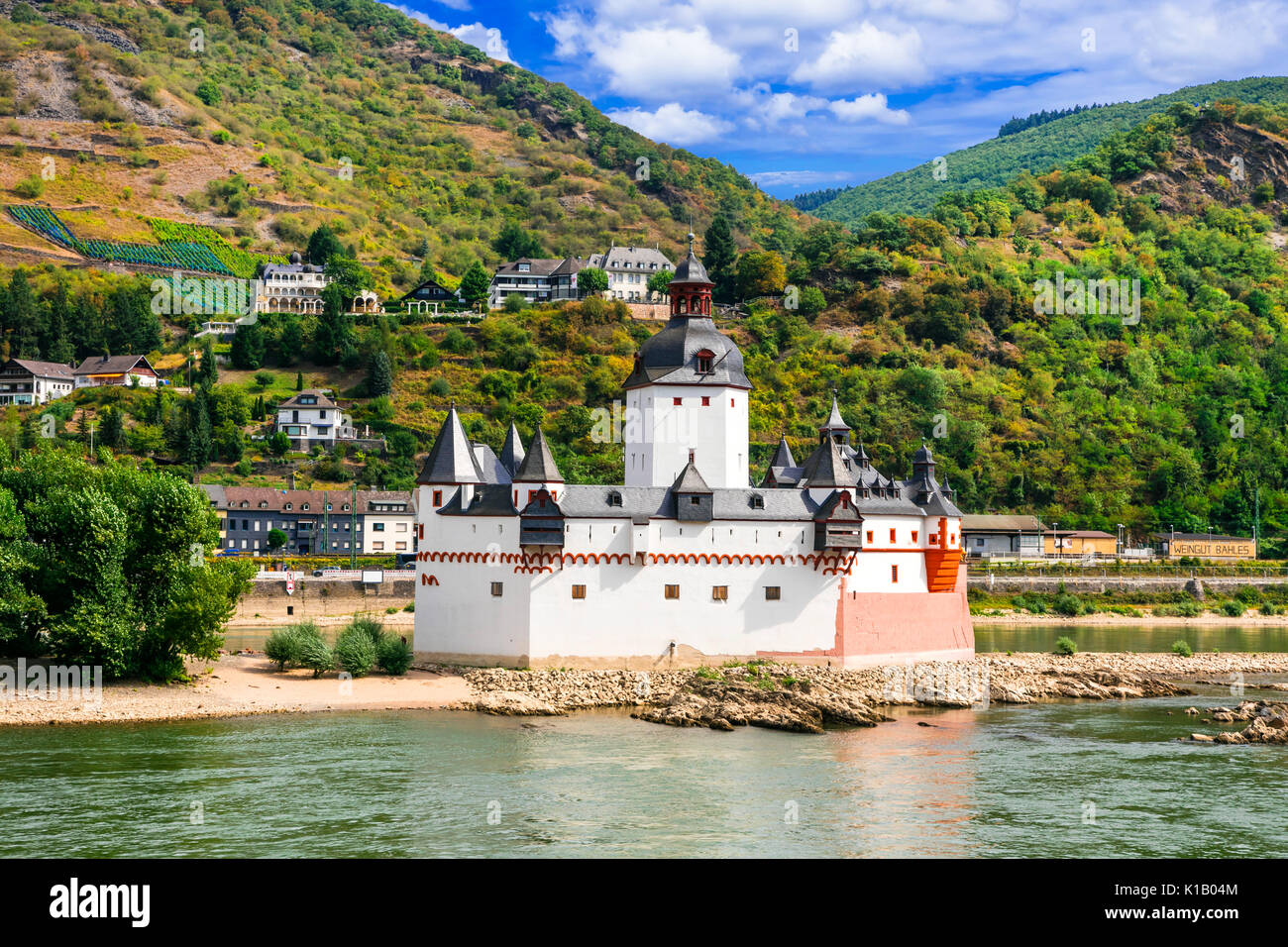 Viaggi in Germania - Fiume Reno crociere. famoso castello fortezza Burg Pfalzgrafenstein Foto Stock