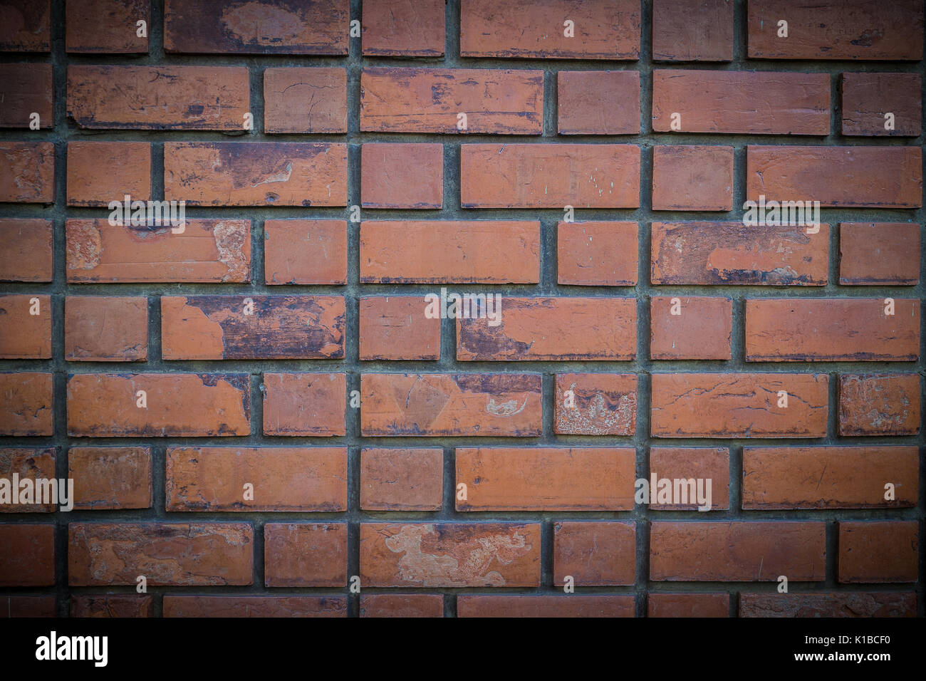 Vecchio rosso mattone parete illustrazione perfetta texture di sfondo pattern(bordo scuro) Foto Stock