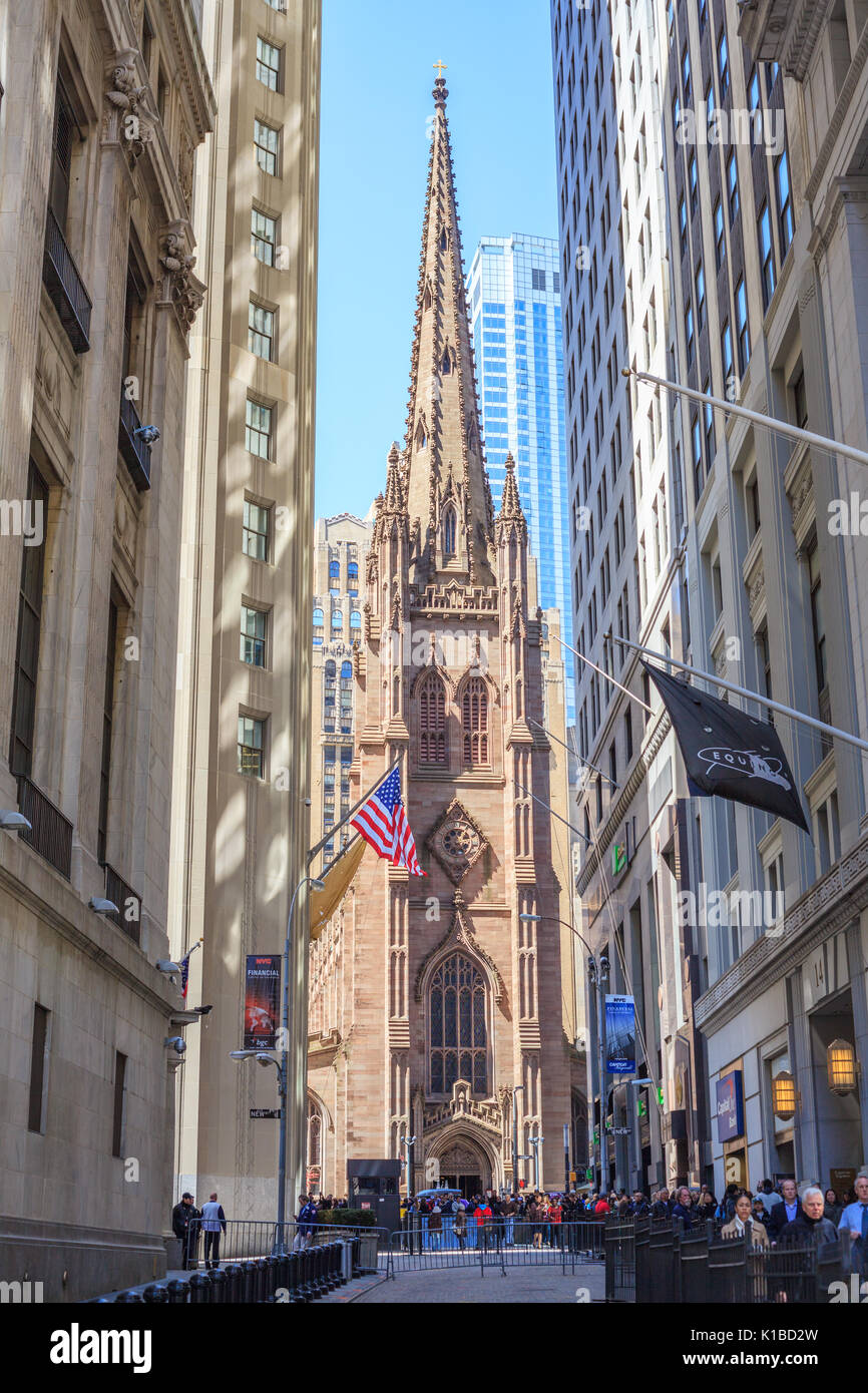 Chiesa della Trinità da Wall Street, Manhattan New York City Foto Stock