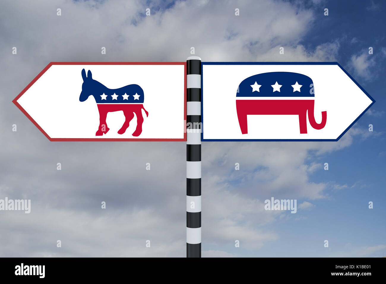 Il rendering di illustrazione di Democrat-Republican icone sul cartello stradale Foto Stock