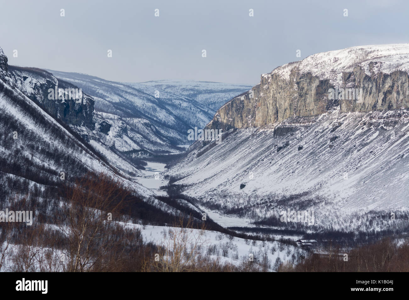 Sautso, Alta, Canyon, Finnmark, Norvegia, Europa, Europa, neve inverno Foto Stock