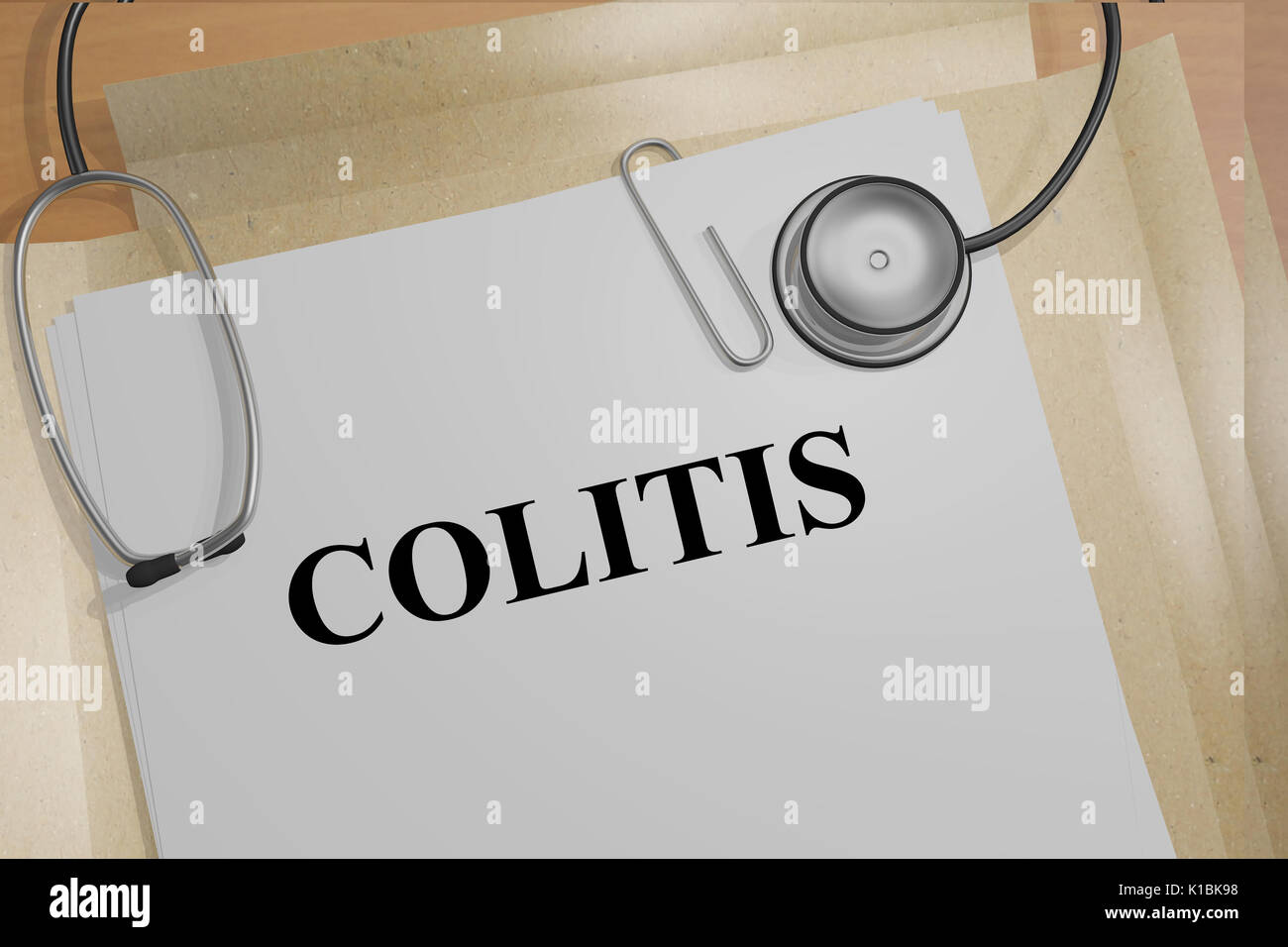 Il rendering di illustrazione della colite titolo su documenti medici Foto Stock