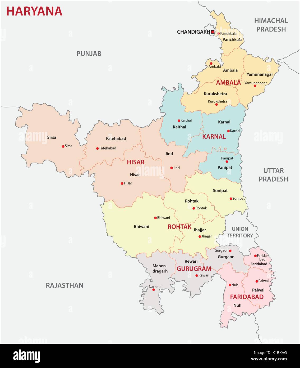 Haryana politica e amministrativa di mappa, India Illustrazione Vettoriale