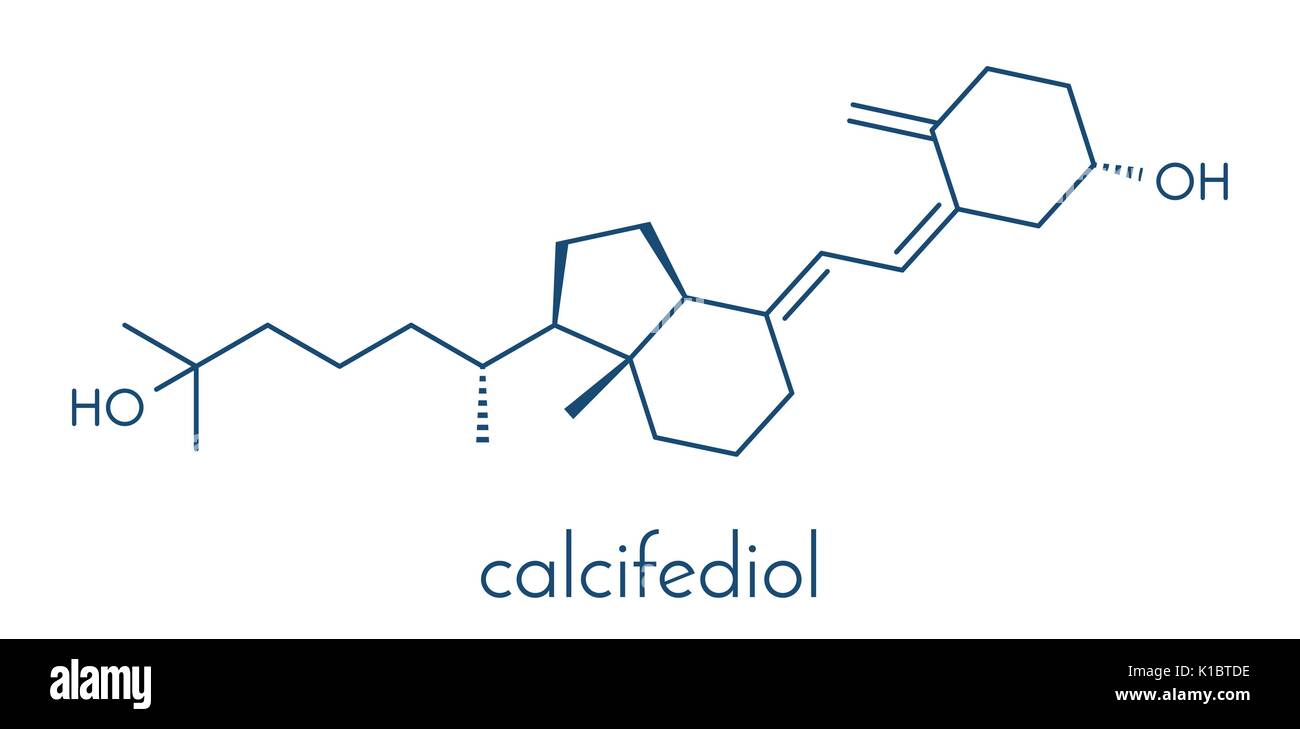 Calcifediol (calcidiol, 25-idrossivitamina D) molecola. Marcatore di sangue della condizione della vitamina D. Formula di scheletro. Illustrazione Vettoriale