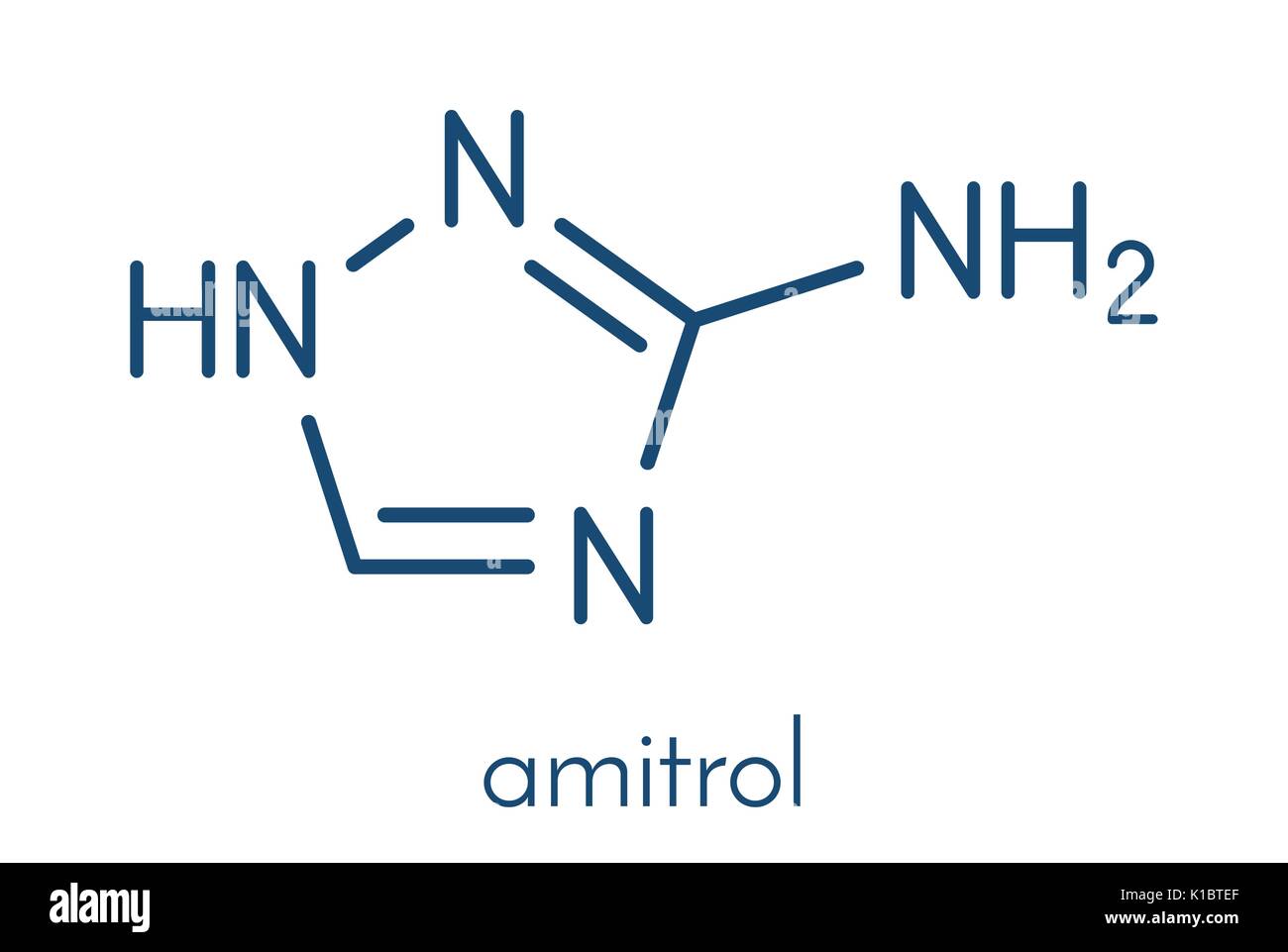 Amitrol (3-ammino-1,2,4-triazolo, 3-A) erbicida molecola. Formula di scheletro. Illustrazione Vettoriale