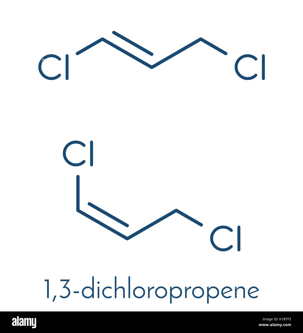 1,3-dicloropropene (dicloropropene) molecola di antiparassitari. Formula di scheletro. Illustrazione Vettoriale