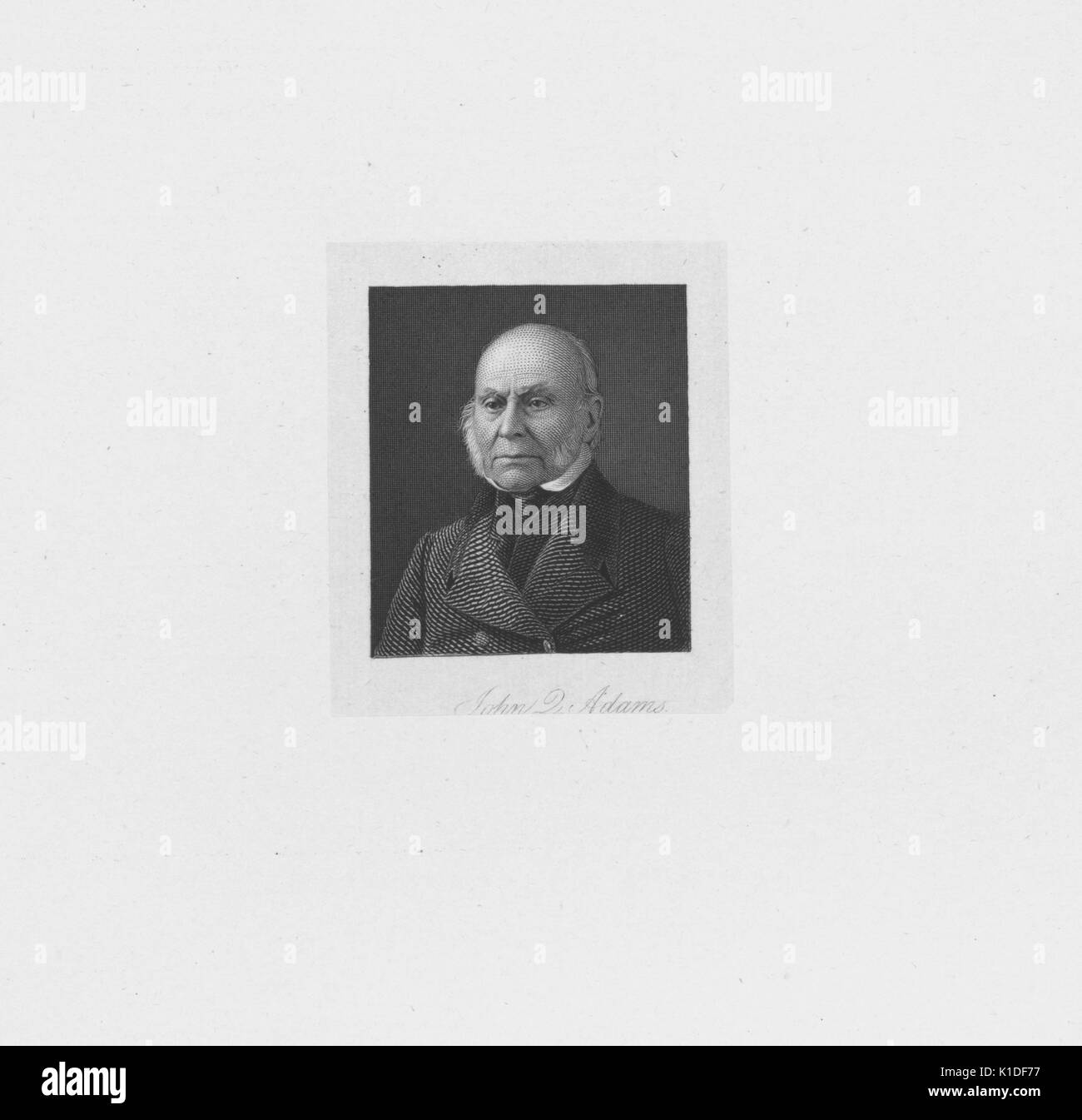 Una linea incisa ritratto di John Quincy Adams più tardi nella vita, 1881. dalla biblioteca pubblica di new york. Foto Stock