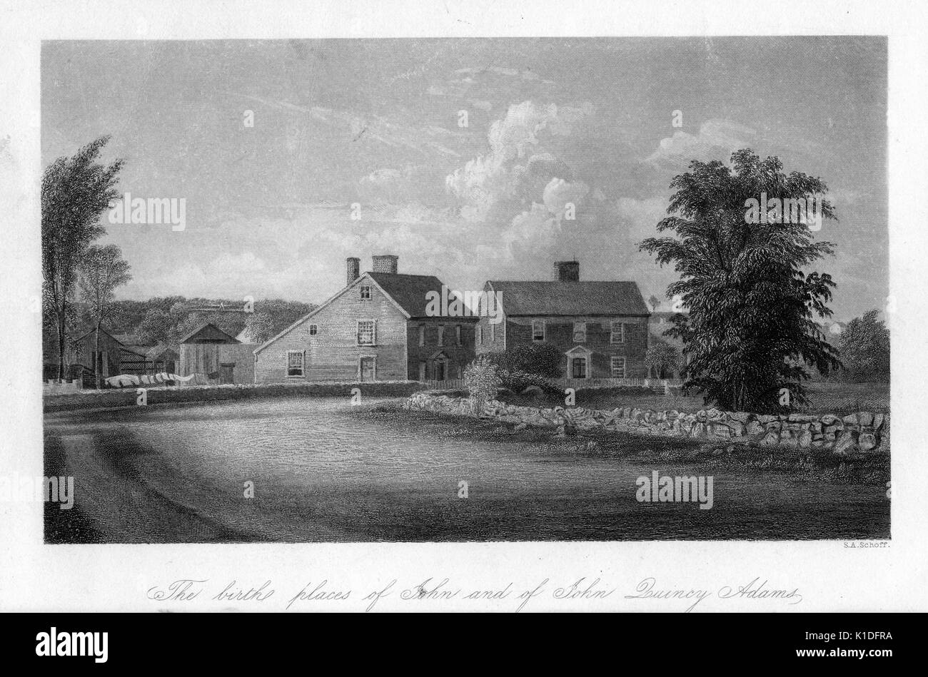 I luoghi di nascita di John Adams e John Quincy Adams, 1850. dalla biblioteca pubblica di new york. Foto Stock