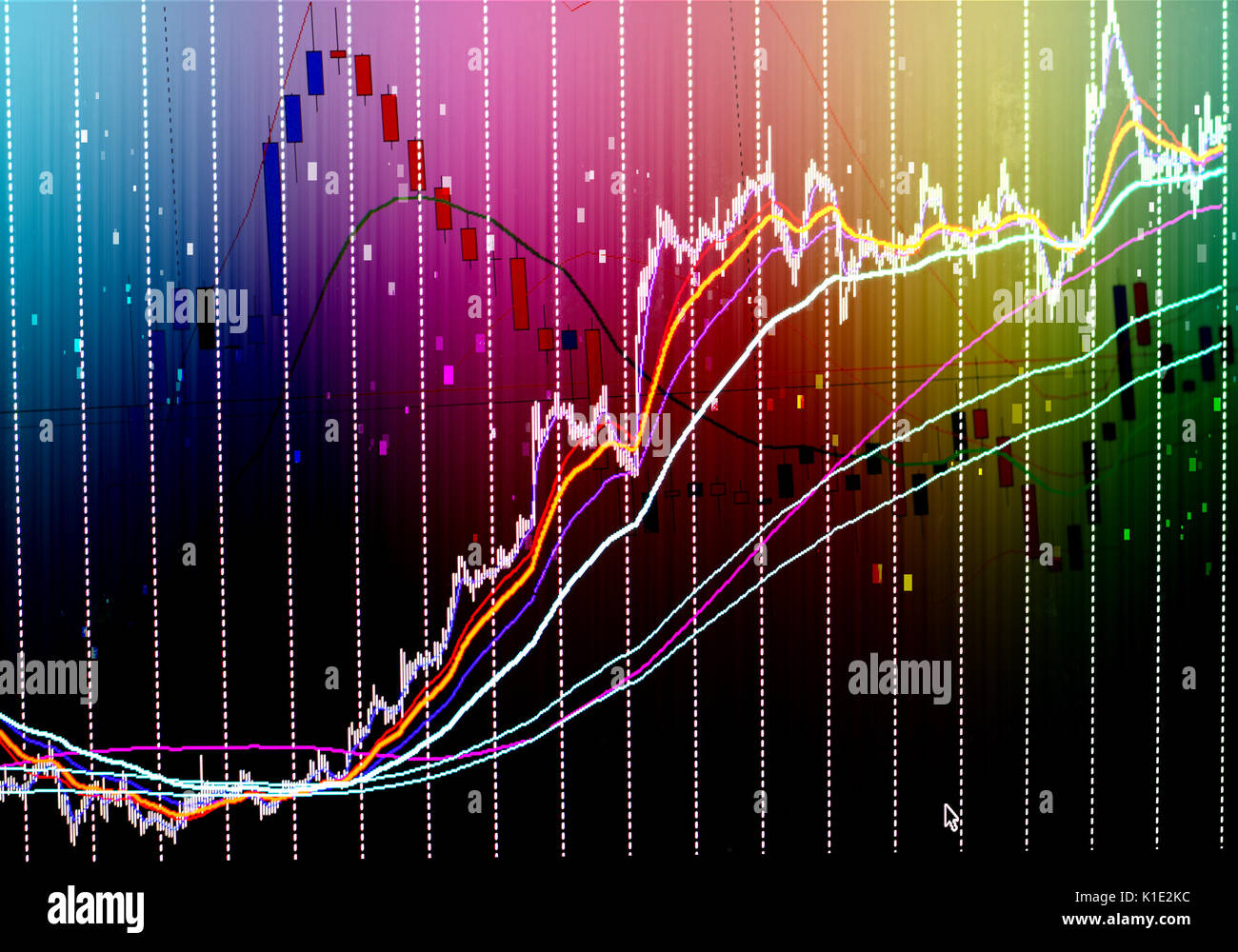 Attività finanziarie grafico tabella di analisi del mercato azionario grafico per le imprese di sfondo Foto Stock