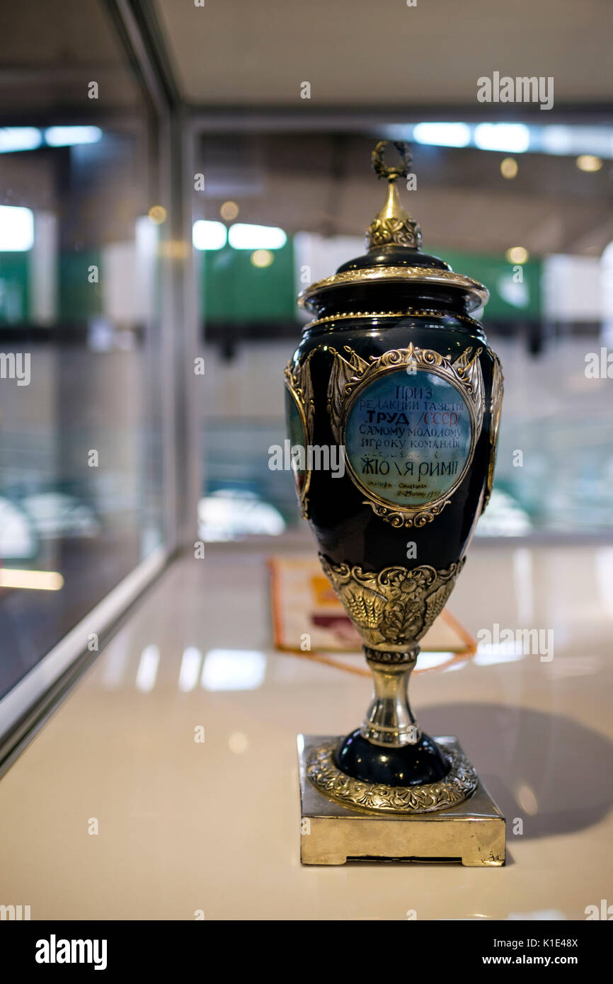 CCCP Trophy ha assegnato a Pelé (Edson Arantes do Nascimento) da giornalisti russi come il miglior giocatore del campionato mondiale di calcio FIFA del 1958, Pele Museum, Santos Foto Stock