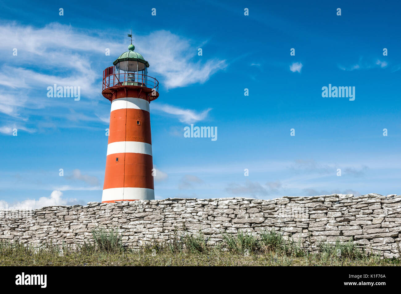 Faro Närsholmen, Gotland, Svezia Foto Stock