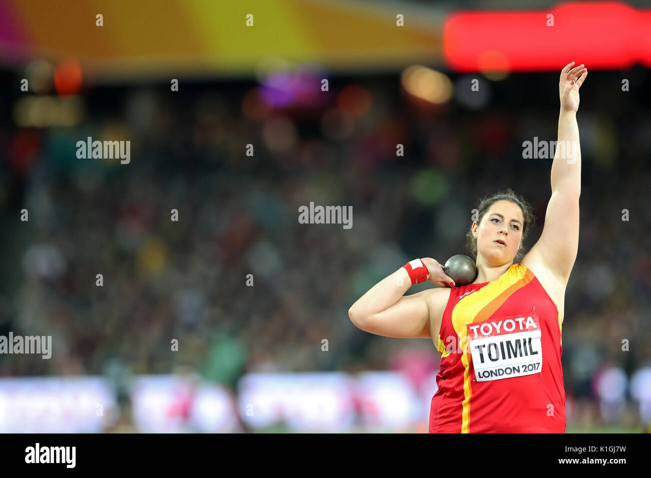 María Belén TOIMIL (Spagna) concorrenti in donne del colpo messo una qualificazione al 2017, IAAF Campionati del Mondo, Queen Elizabeth Olympic Park, Stratford, Londra, Regno Unito. Foto Stock