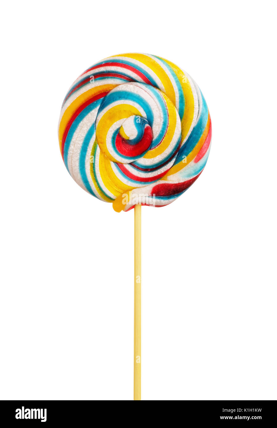 Spirale lollipop candy su un bastone isolato su uno sfondo bianco Foto Stock