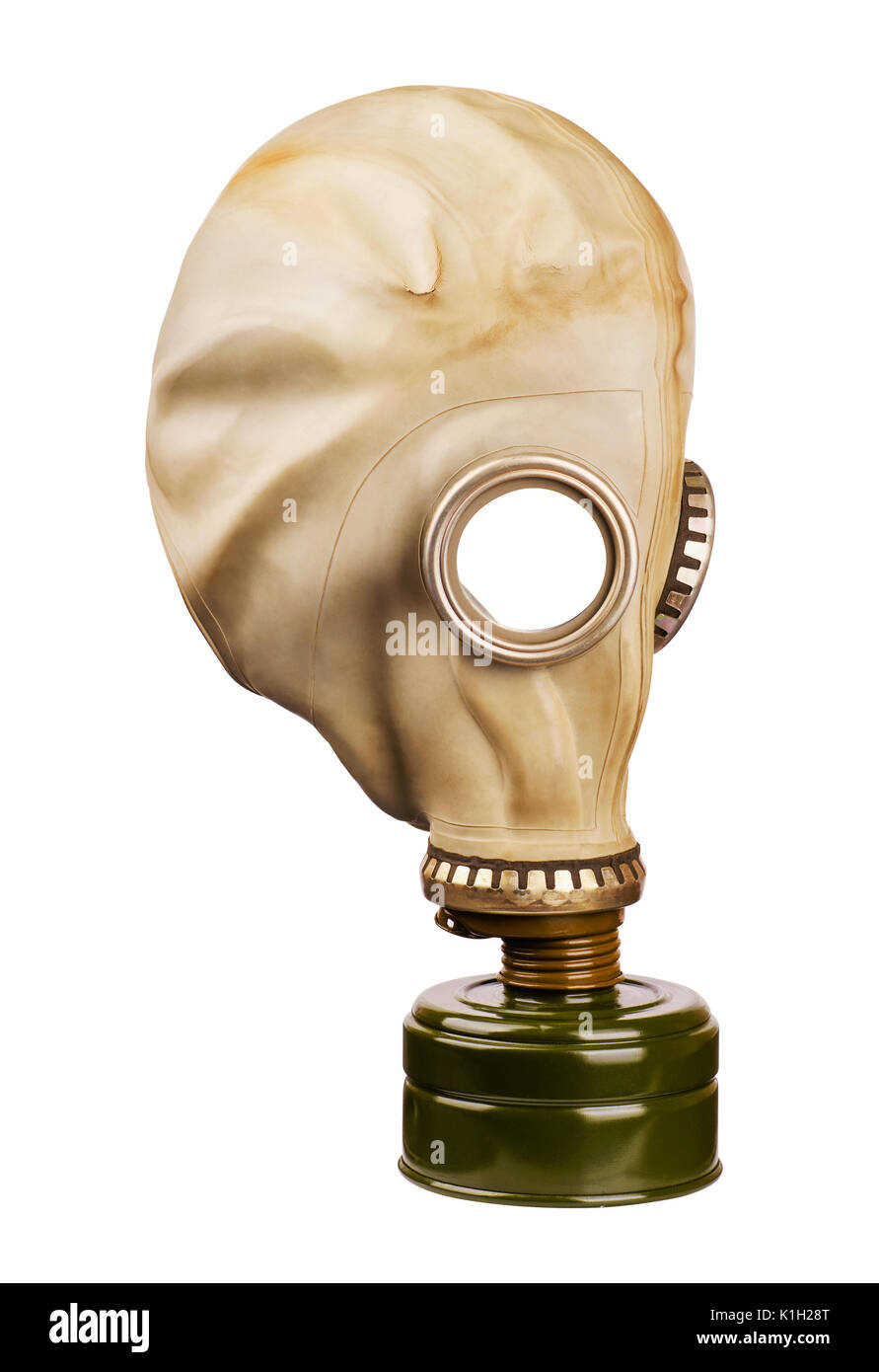 Vecchia maschera a gas isolato su sfondo bianco per un collage Foto Stock