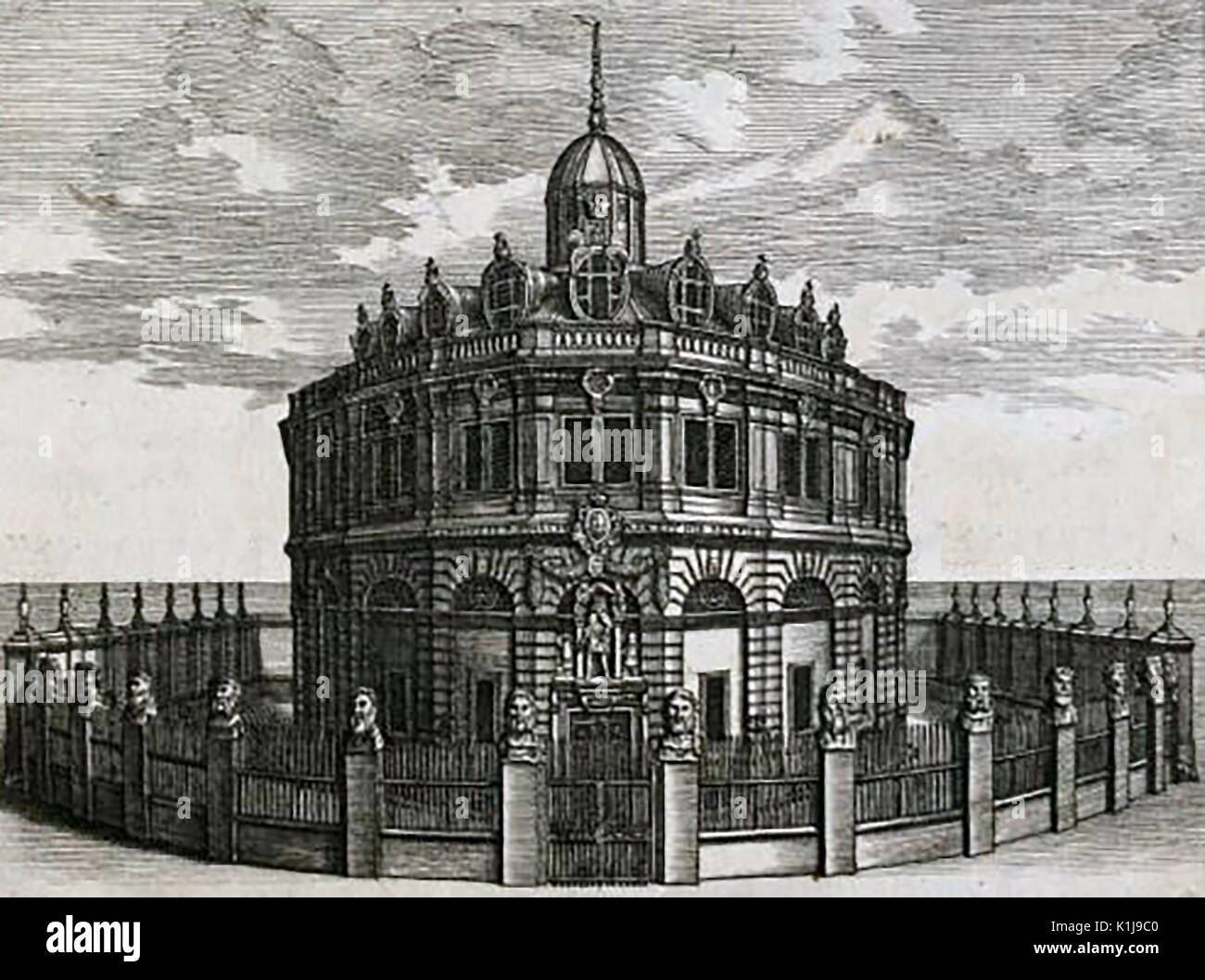 1720 incisione di un edificio in Oxford, notevolmente simile nello stile a più tardi Radcliffe Camera (aka Rad cam o la telecamera) james edificio costruito dopo il 1737 Foto Stock