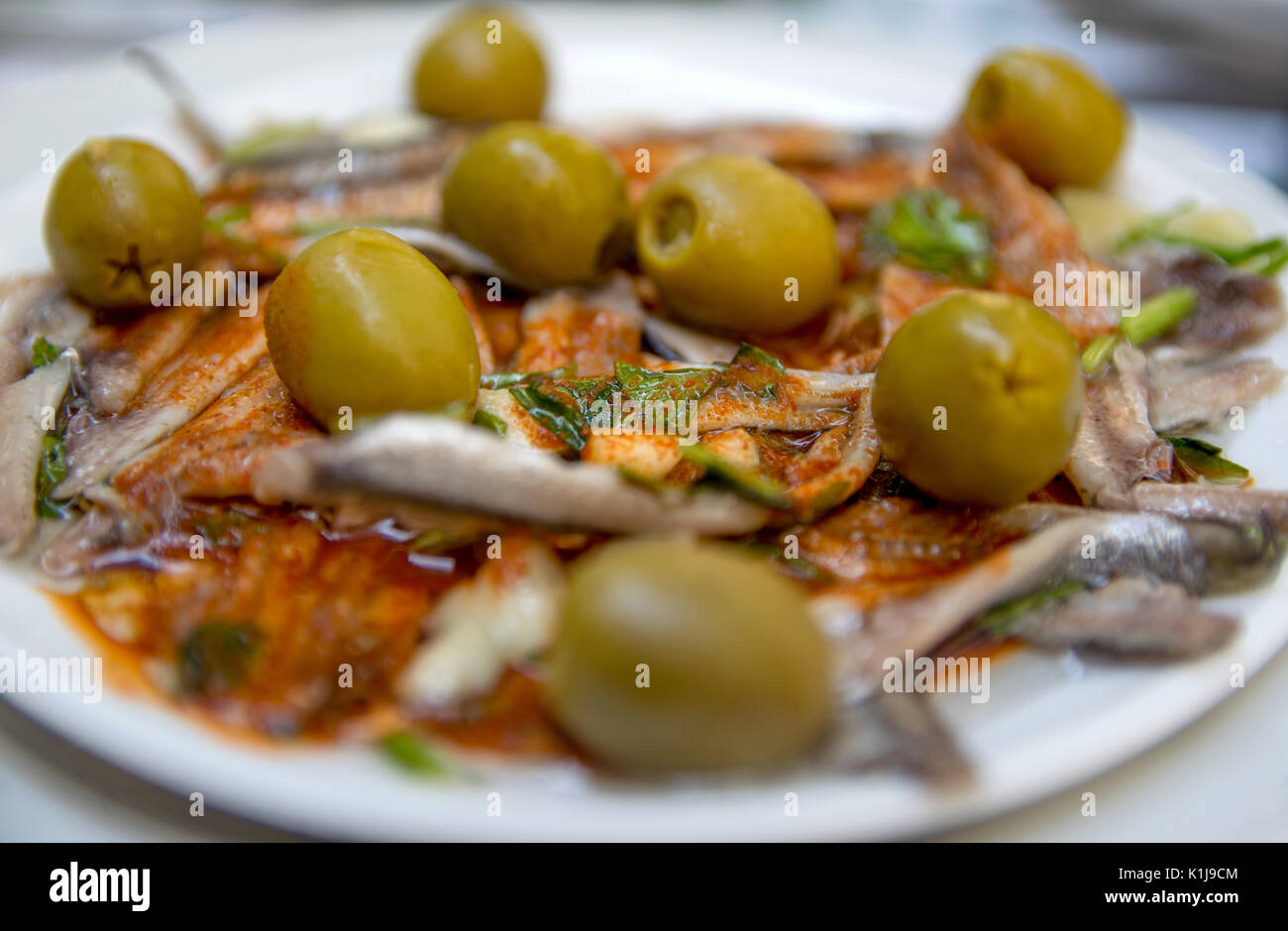 Boquerones en Vinagre, Tapas spagnoli cibo Foto Stock