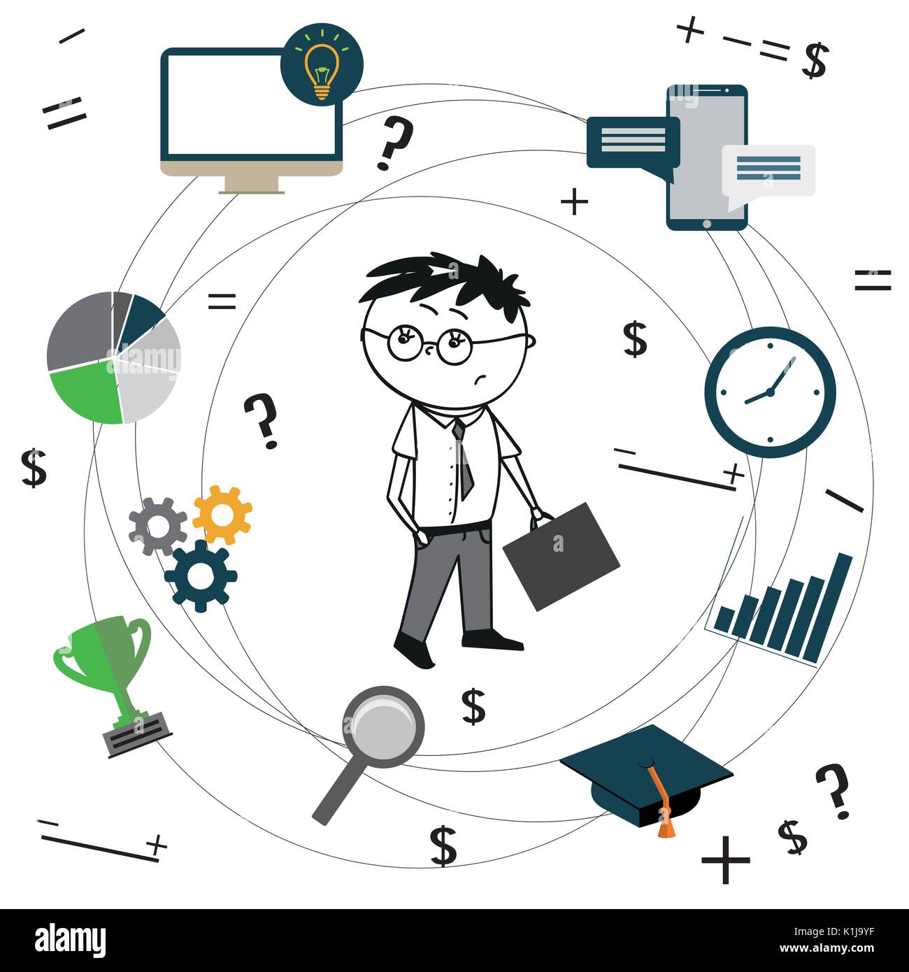 Ufficio concetto uomo sullo sfondo. Illustrazione Vettoriale Illustrazione Vettoriale