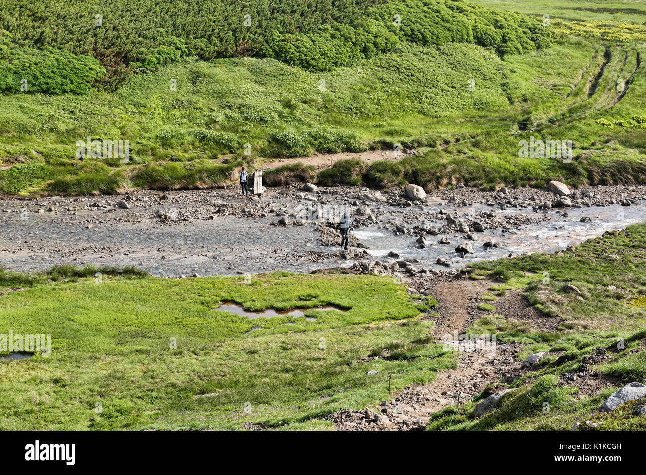 Trekking nel backcountry di Daisetsuzan National Park, Hokkaido, Giappone Foto Stock