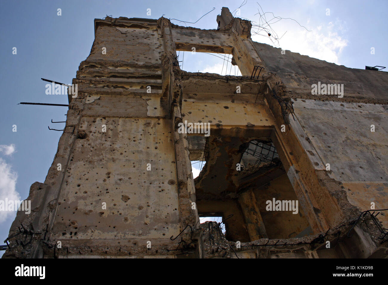 Cicatrici visibili dei precedenti conflitti a Beirut, Libano Foto Stock