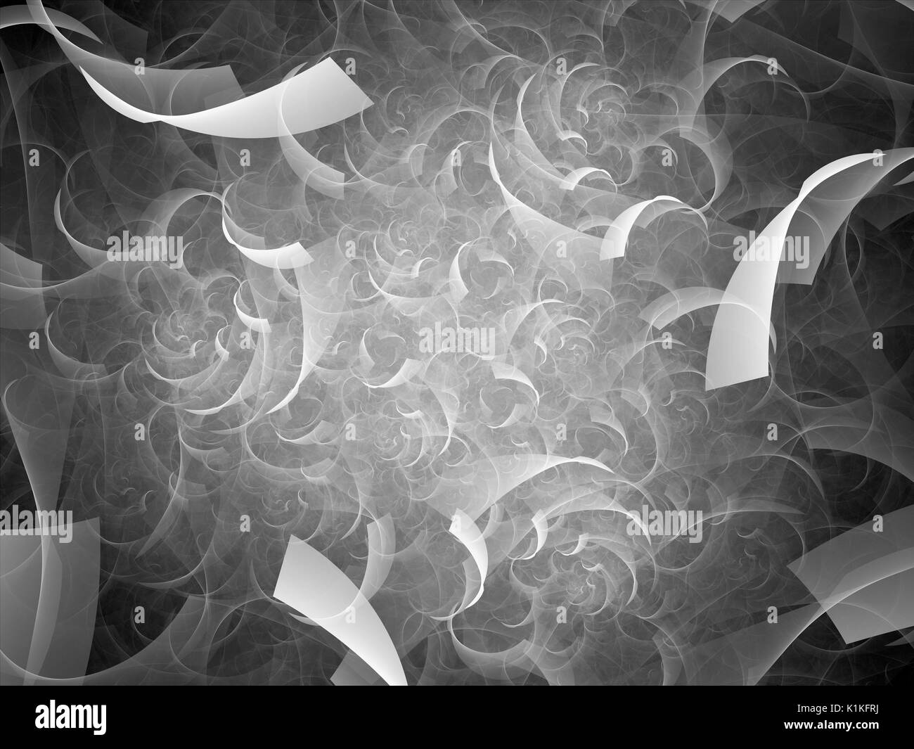 Incandescente rettangoli di volo nello spazio, generato dal computer sfondo astratto, in bianco e nero la texture, rendering 3D Foto Stock