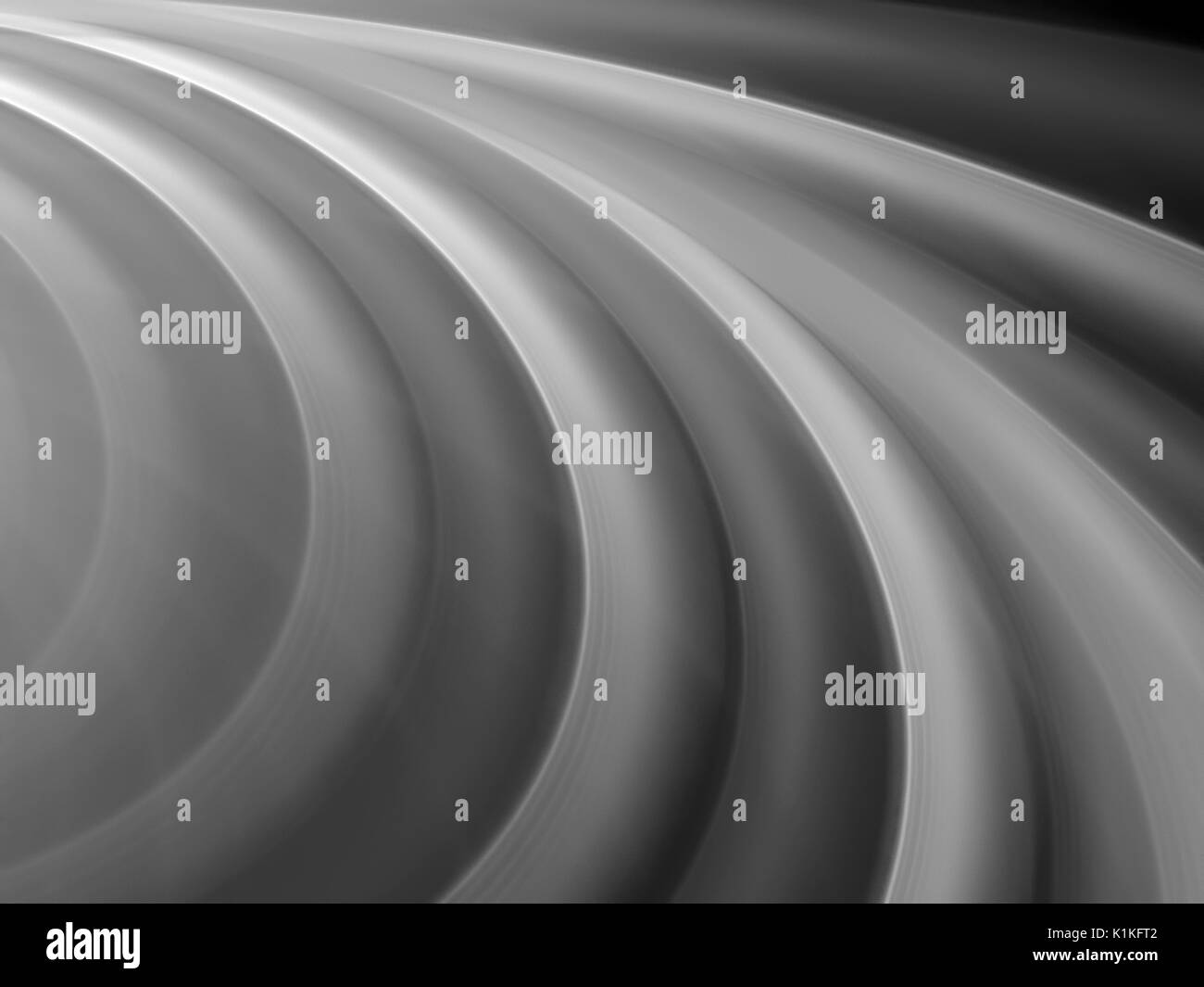 Curva forme ondulate in texture dello spazio in bianco e nero, generato dal computer sfondo astratto, rendering 3D Foto Stock