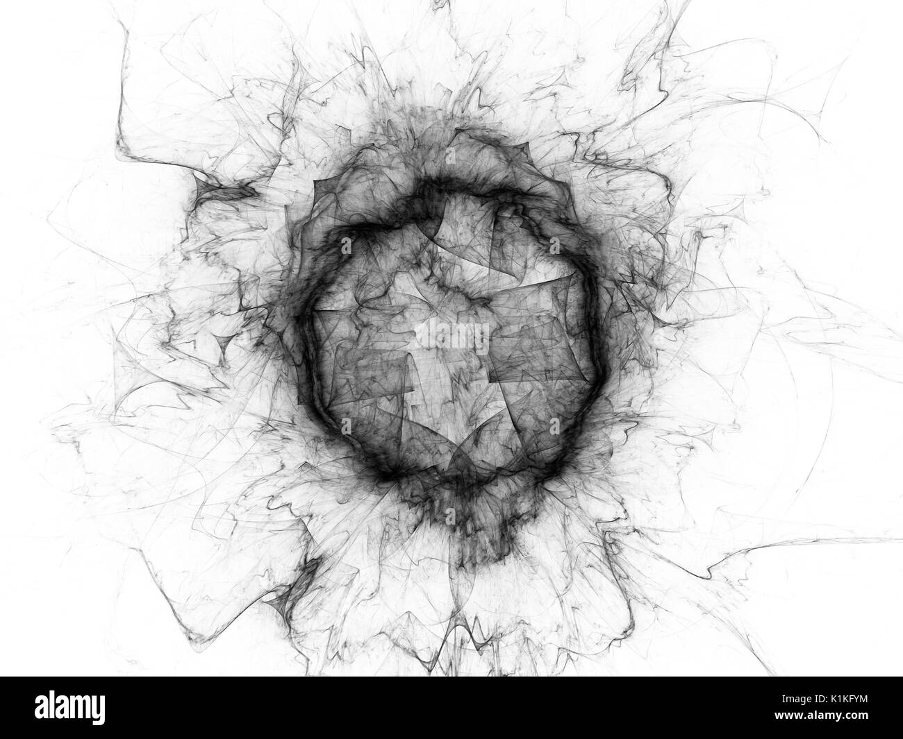 Nero forma rotonda del campo di energia la texture in bianco e nero, generato dal computer sfondo astratto, rendering 3D Foto Stock