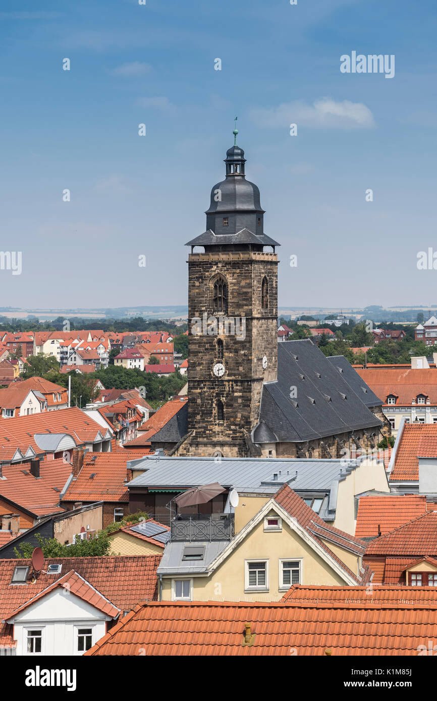 Vista dal municipio con St. Margarethen Chiesa, Gotha, Turingia, Germania Foto Stock