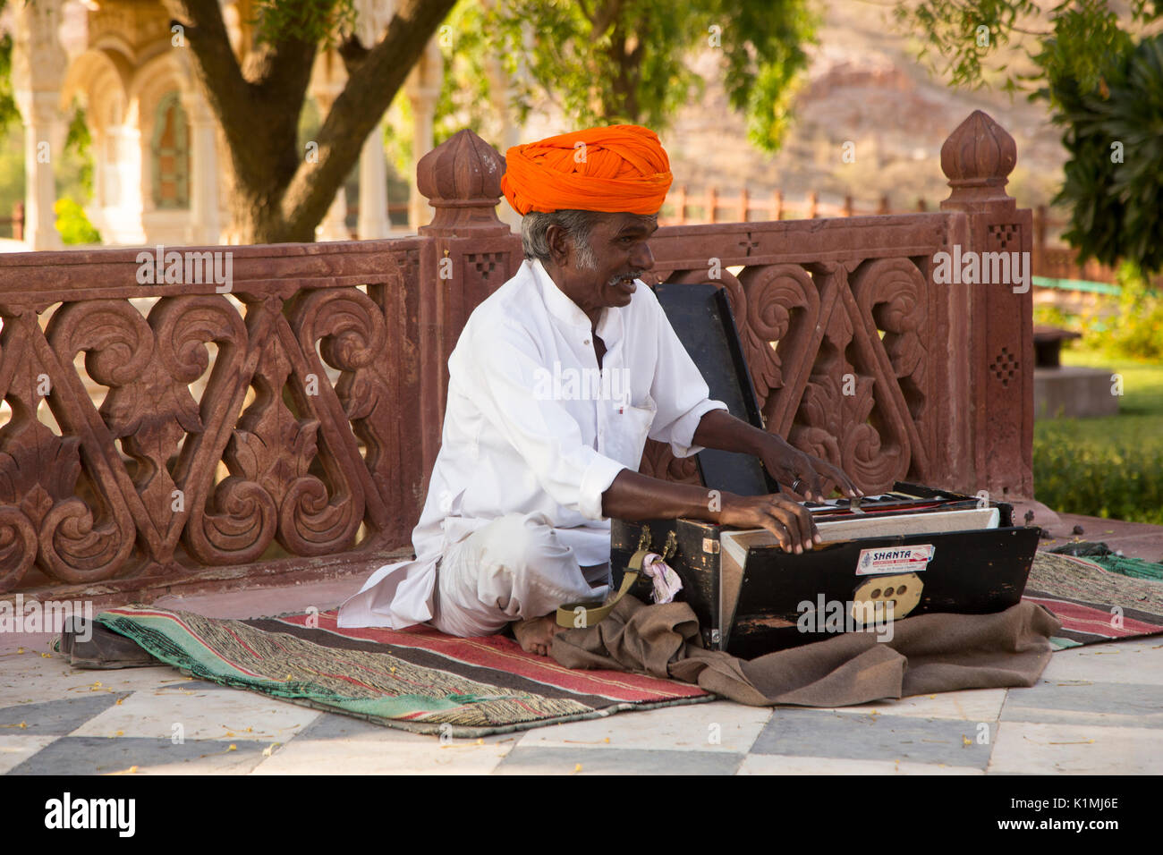 Anziano musicista indiano in Jodhpur Foto Stock