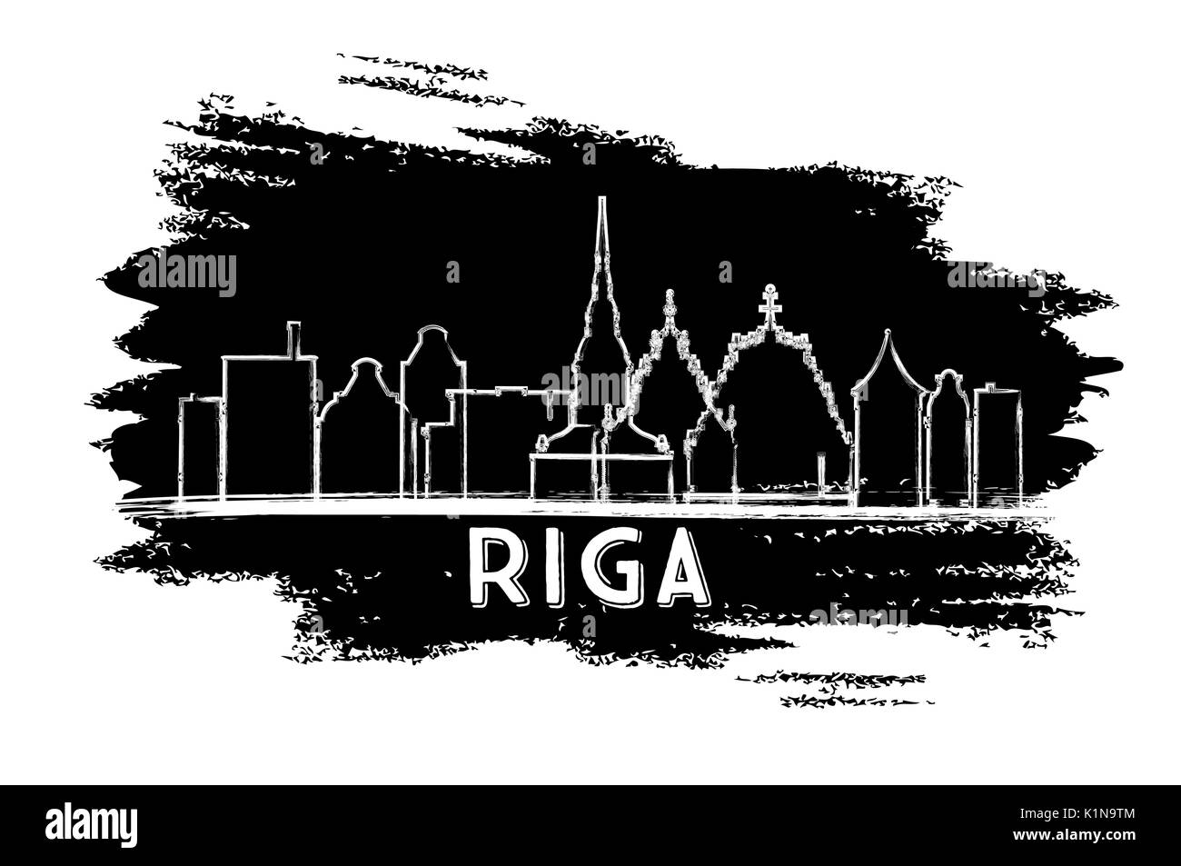 Riga, Lettonia skyline silhouette. mano bozzetto. viaggi di affari e di turismo con il concetto di architettura storica. Illustrazione Vettoriale