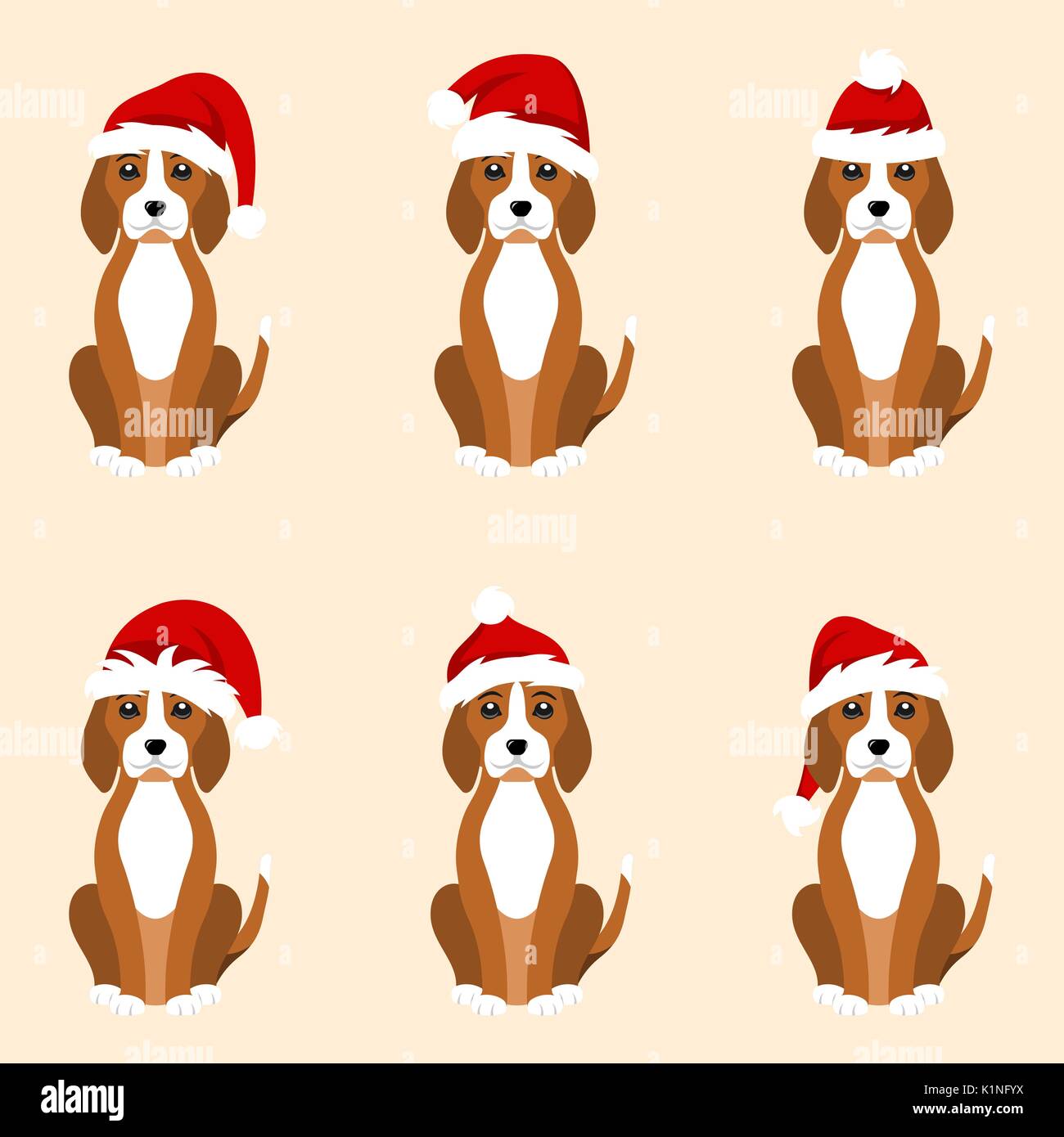 Natale divertente cani in differenti cappelli di Babbo Natale Illustrazione Vettoriale