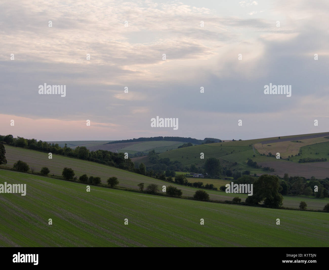 Paesaggio inglese vicino a Brixton Deverill, Wiltshire, Inghilterra Foto Stock